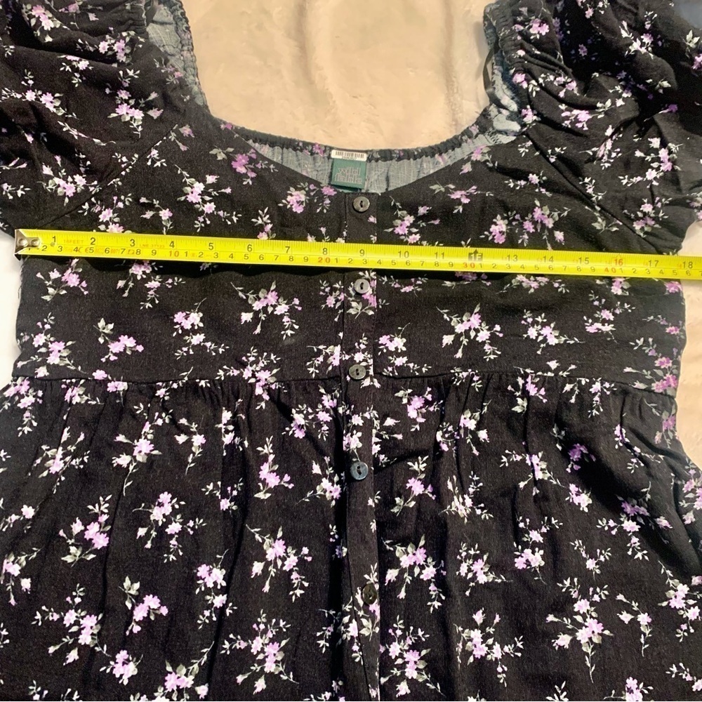 Wild Fable Boho Dress Medium Black Floral Purple Green Flowy Puff Sleeves - Picture 15 of 16